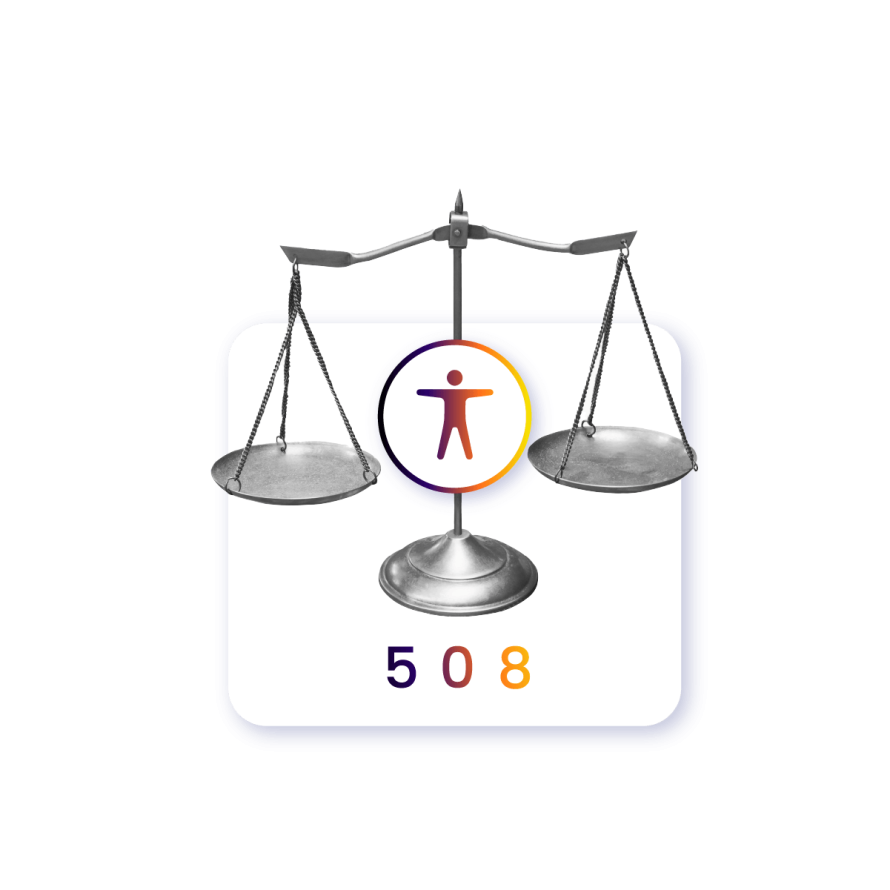 A collage featuring scales and a figure icon in the middle to highlight importance of Section 508.