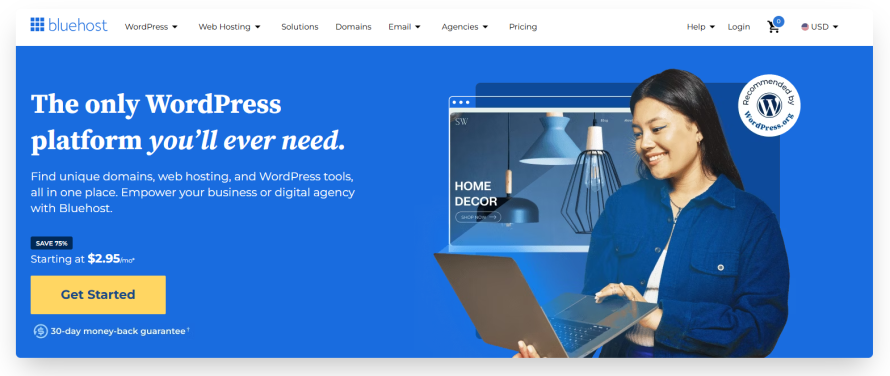 Bluehost homepage