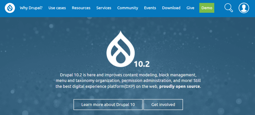 A screenshot of Drupal's homepage. 