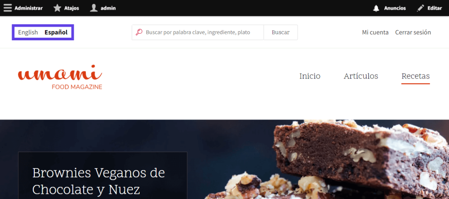 A screenshot of the Umami demo site in Spanish.