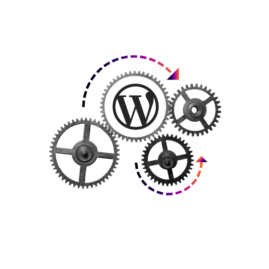 A collage featuring clock mechanisms spinning around the WordPress logo. 