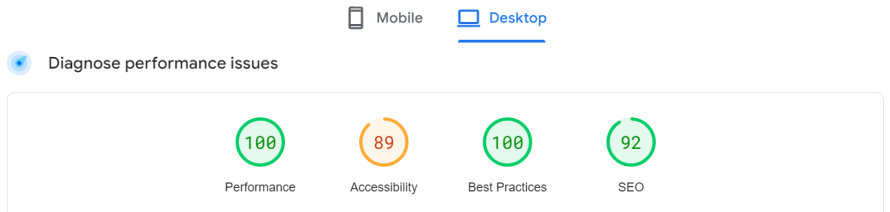 Google PageSpeed Insights’ sample scores.