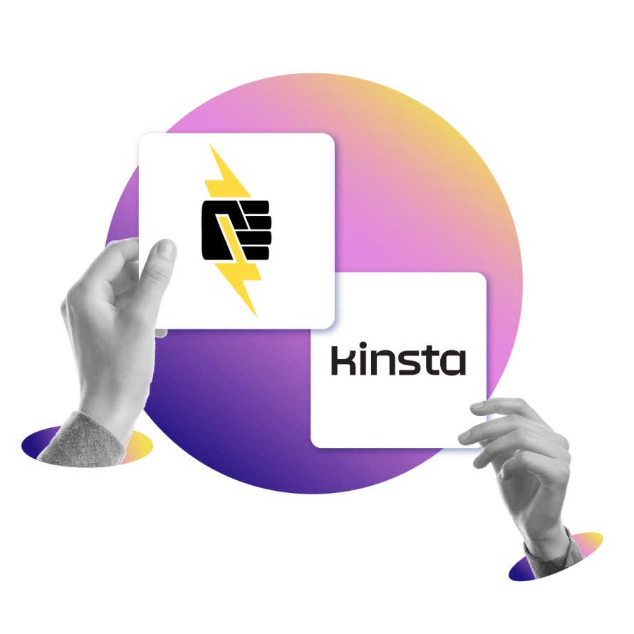 A collage feauturing Pantheon vs Kinsta logos held up by two hands. 