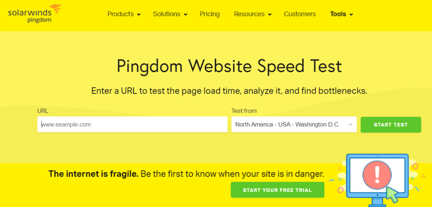 A screenshot of Pingdom Tools homepage. 