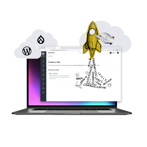 Rocket Launching with Drupal and Wordpress Logos